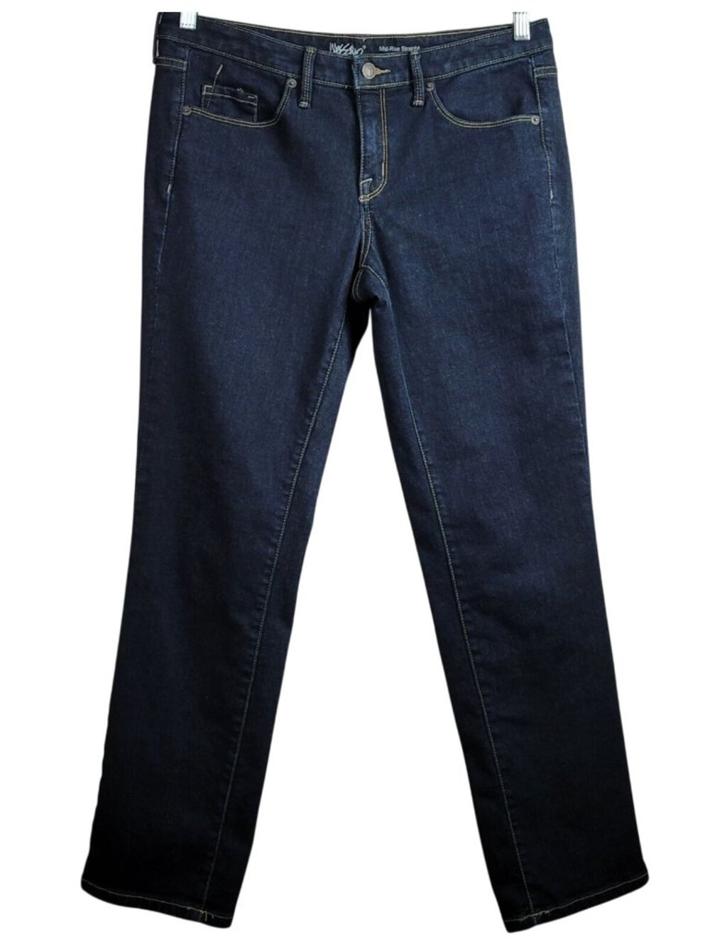 Mossimo Womens Mid-Rise Straight Jeans Blue SZ 8 Short Super Stretch Dark Zip